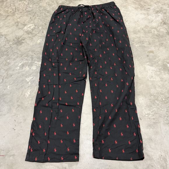 Polo Ralph Lauren Pajama Pants Mens Large Black Red Allover Pony Print Sleepwear - Picture 1 of 7